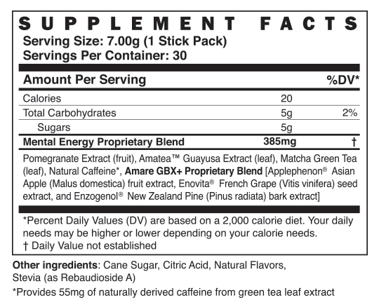 Amare Happy Juice Pack Ingredients for ENERGY+